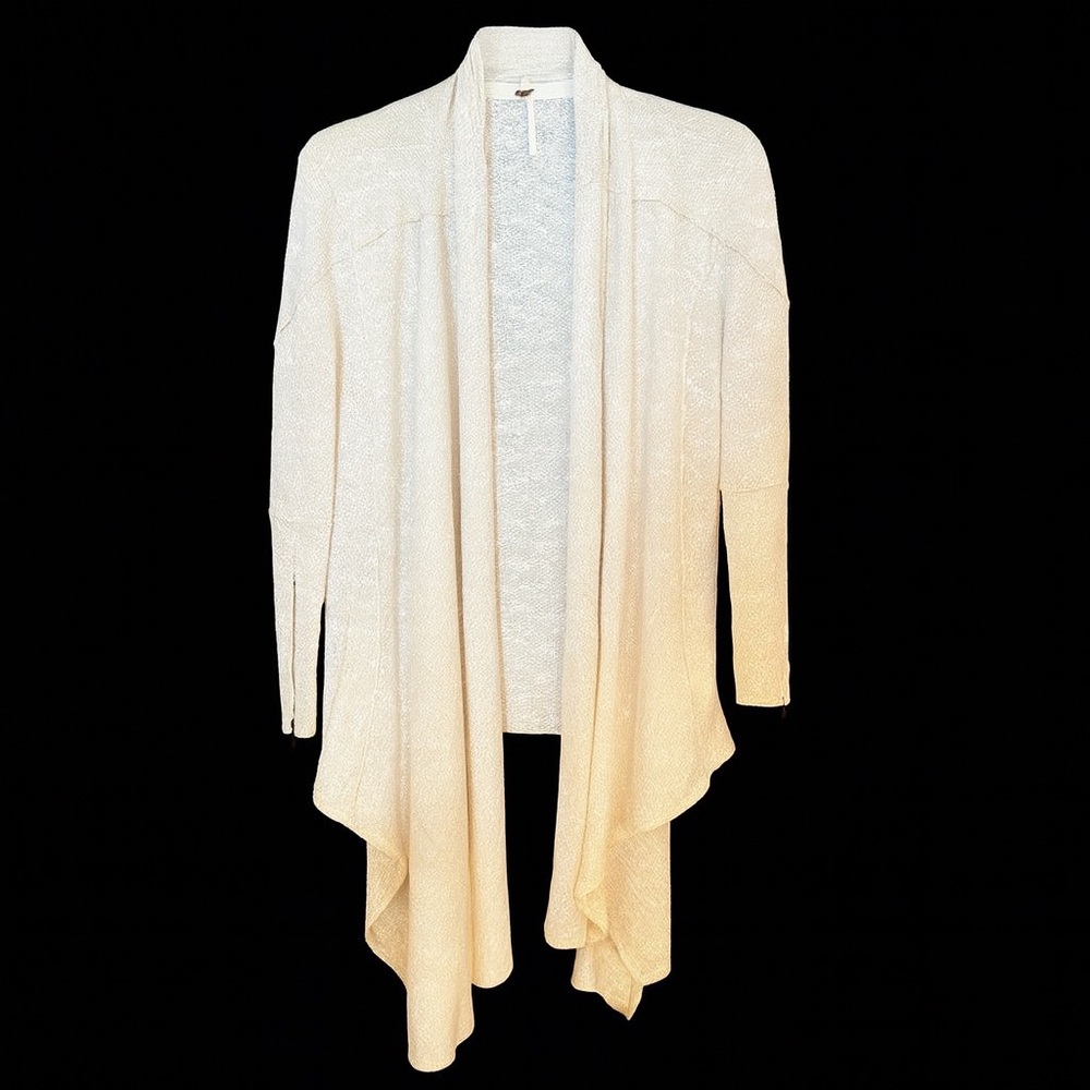 Free People Cream Open Front Cardigan Sweater Oversized Draped Zipper Sleeve XS